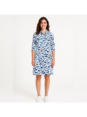 PERSIFOR Jersey Knit ‘Winpenny’ Shirt Dress Midi Length Blue White Print Sz XL